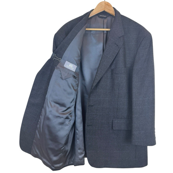 Charcoal Windowpane‎ Stafford Executive Wool Cashmere Blazer Sport Coat 48R - Picture 2 of 8